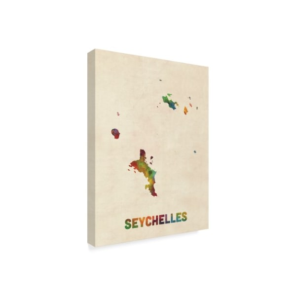 Michael Tompsett 'Seychelles Watercolor Map' Canvas Art,24x32